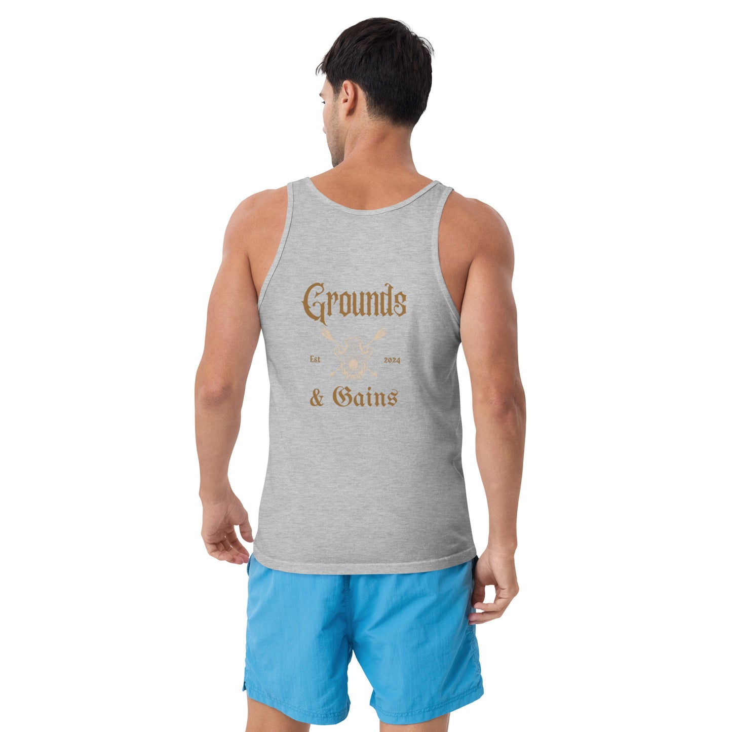 Grungy Grounds and Gains Tank Top Men's